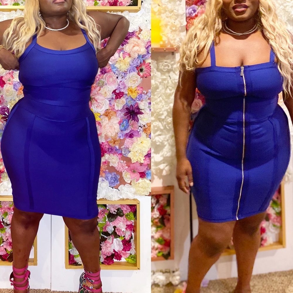 Royal blue reversible bodycon zipper dress size XL